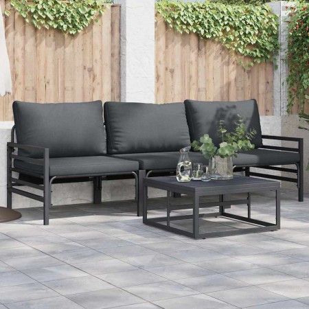 Conjunto de sofás de jardín con cojín 3 pcs Negro Acero en Conjuntos de jardín | Comprar online en Foru.es