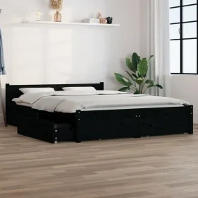 Estructura de cama con cajones doble negro 135x190 cm de vidaXL, Camas y somieres - Ref: Foro24-3103548, Precio: 274,39 €, De...
