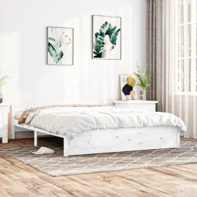 Weißes Massivholzbettgestell King Size 150x200 cm von vidaXL, Betten und Lattenroste - Ref: Foro24-815050, Preis: 142,44 €, R...