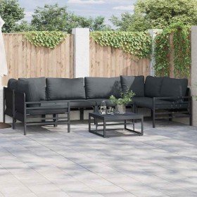 Conjunto de sofás de jardín con cojín 7 pcs Negro Acero en Conjuntos de jardín | Comprar online en Foru.es