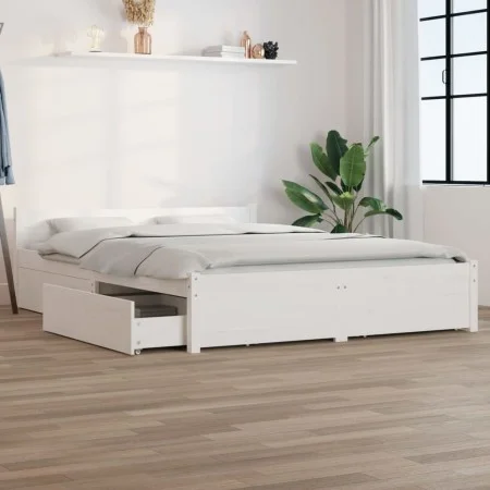 White bed frame with drawers 140x200 cm by vidaXL, Beds and slatted bases - Ref: Foro24-3103560, Price: 261,77 €, Discount: %