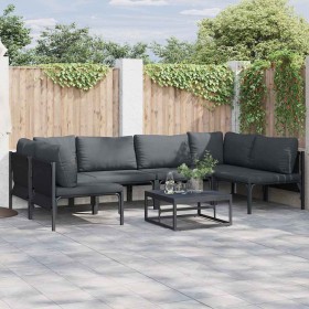 Conjunto de sofás de jardín con cojín 7 pcs Negro Acero en Conjuntos de jardín | Comprar online en Foru.es