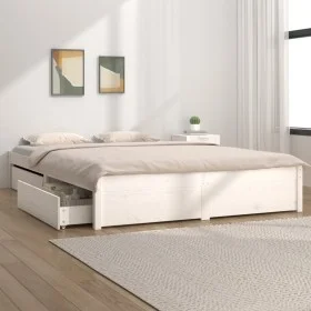 White bed frame with drawers 140x190 cm by vidaXL, Beds and slatted bases - Ref: Foro24-3103504, Price: 222,68 €, Discount: %