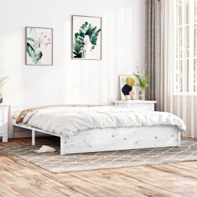 Estructura de cama de madera maciza blanco 160x200 cm de vidaXL, Camas y somieres - Ref: Foro24-815055, Precio: 150,83 €, Des...