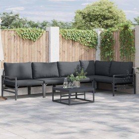 Conjunto de sofás de jardín con cojín 5 pcs Negro Acero en Conjuntos de jardín | Comprar online en Foru.es