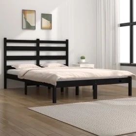 Estructura de cama de madera maciza de pino negra 140x190 cm de vidaXL, Camas y somieres - Ref: Foro24-3103632, Precio: 154,0...