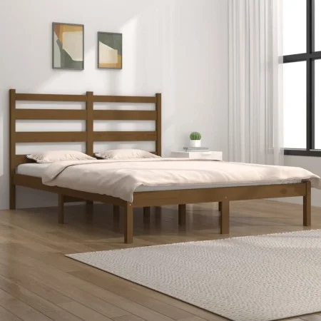 Honey brown solid pine wood bed frame 200x200 cm by vidaXL, Beds and slatted bases - Ref: Foro24-3103671, Price: 155,10 €, Di...