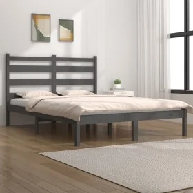 Estructura de cama de madera maciza de pino gris 200x200 cm de vidaXL, Camas y somieres - Ref: Foro24-3103670, Precio: 154,52...