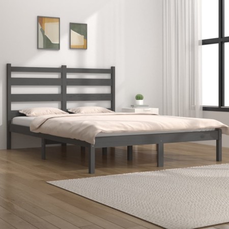 Estructura de cama de madera maciza de pino gris 200x200 cm de vidaXL, Camas y somieres - Ref: Foro24-3103670, Precio: 156,50...