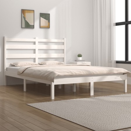Estructura de cama de madera maciza de pino blanca 140x200 cm de vidaXL, Camas y somieres - Ref: Foro24-3103649, Precio: 120,...
