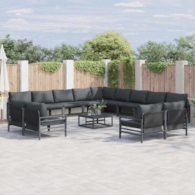 Conjunto de sofás de jardín con cojín 14 pcs Negro Acero en Conjuntos de jardín | Comprar online en Foru.es