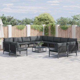 Conjunto de sofás de jardín con cojín 14 pcs Negro Acero en Conjuntos de jardín | Comprar online en Foru.es