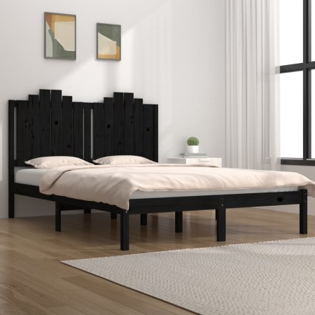 Estructura de cama de madera maciza de pino negra 140x190 cm de vidaXL, Camas y somieres - Ref: Foro24-3103762, Precio: 173,6...