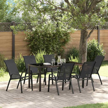 Conjunto de Comedor de Jardín 7 pcs Negro Textileno y acero en Sillas de jardín | Comprar online en Foru.es
