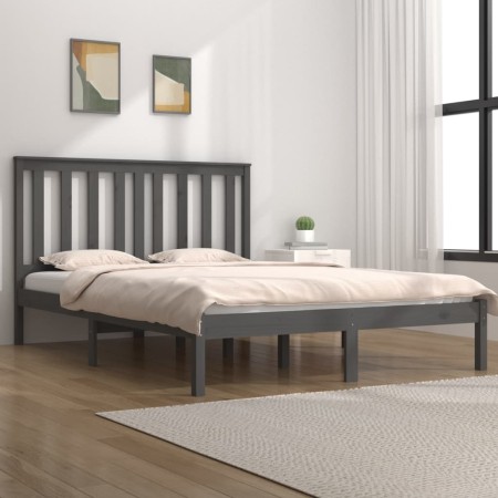 Estructura de cama de madera maciza de pino gris 200x200 cm de vidaXL, Camas y somieres - Ref: Foro24-3103865, Precio: 167,38...
