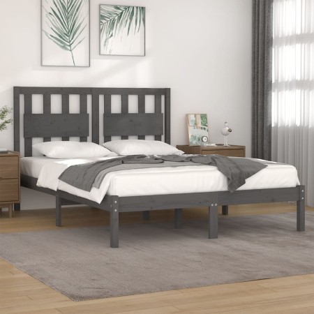 Estructura de cama de madera maciza de pino gris 200x200 cm de vidaXL, Camas y somieres - Ref: Foro24-3103955, Precio: 174,18...