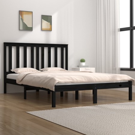 Estructura de cama madera maciza de pino negra 140x190 cm de vidaXL, Camas y somieres - Ref: Foro24-3103827, Precio: 159,95 €...