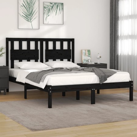 Estructura de cama de madera maciza de pino negra 200x200 cm de vidaXL, Camas y somieres - Ref: Foro24-3103957, Precio: 174,2...