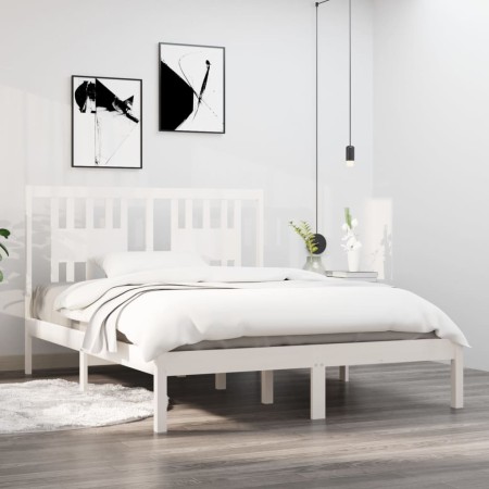 Estructura de cama de madera maciza de pino blanco 140x190 cm de vidaXL, Camas y somieres - Ref: Foro24-3104044, Precio: 136,...