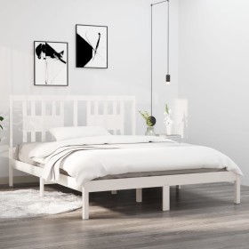 Estructura de cama de madera maciza de pino blanco 160x200 cm de vidaXL, Camas y somieres - Ref: Foro24-3104074, Precio: 135,...