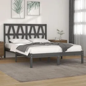 Estructura de cama de madera maciza de pino gris 200x200 cm de vidaXL, Camas y somieres - Ref: Foro24-3104020, Precio: 159,70...