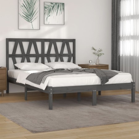 Estructura de cama de madera maciza de pino gris 200x200 cm de vidaXL, Camas y somieres - Ref: Foro24-3104020, Precio: 161,74...