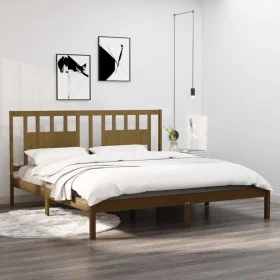 Honey brown solid pine wood bed frame 200x200 cm by vidaXL, Beds and slatted bases - Ref: Foro24-3104086, Price: 160,99 €, Di...