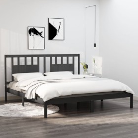 Estructura de cama de madera maciza de pino gris 200x200 cm de vidaXL, Camas y somieres - Ref: Foro24-3104085, Precio: 161,68...