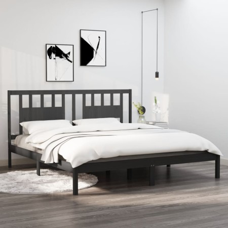 Estructura de cama de madera maciza de pino gris 200x200 cm de vidaXL, Camas y somieres - Ref: Foro24-3104085, Precio: 161,68...
