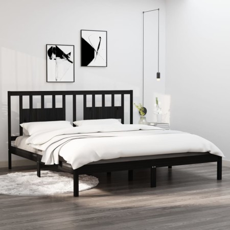 Estructura de cama de madera maciza de pino negro 200x200 cm de vidaXL, Camas y somieres - Ref: Foro24-3104087, Precio: 161,8...