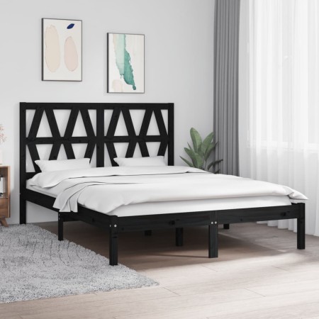 Estructura de cama de madera maciza de pino negra 140x190 cm de vidaXL, Camas y somieres - Ref: Foro24-3103982, Precio: 165,5...