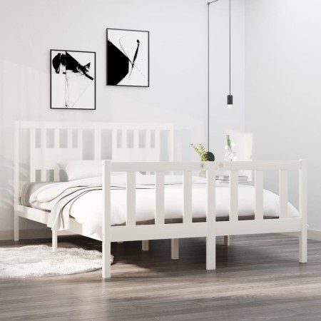 Estructura de cama de madera maciza blanca 140x190 cm de vidaXL, Camas y somieres - Ref: Foro24-3104109, Precio: 151,49 €, De...