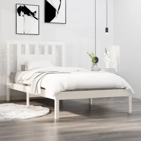 Estructura de cama madera maciza de pino blanco 90x200 cm de vidaXL, Camas y somieres - Ref: Foro24-3104049, Precio: 92,35 €,...