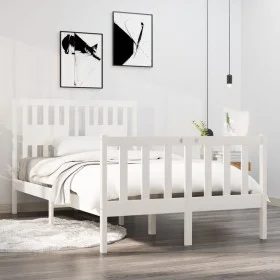 Estructura de cama doble pequeña madera maciza blanca 120x190cm de vidaXL, Camas y somieres - Ref: Foro24-3104099, Precio: 13...
