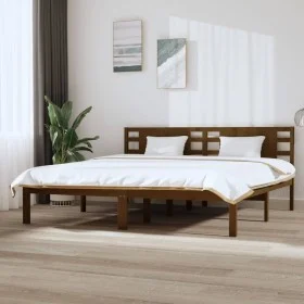 Honey brown solid pine wood bed frame 200x200 cm by vidaXL, Beds and slatted bases - Ref: Foro24-3104241, Price: 173,93 €, Di...