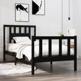Black single solid wood bed frame 75x190 cm by vidaXL, Beds and slatted bases - Ref: Foro24-3104092, Price: 121,50 €, Discoun...