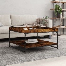 Mesa de centro madera ingeniería y hierro roble humo 80x80x45cm de vidaXL, Mesas de centro - Ref: Foro24-832815, Precio: 62,0...