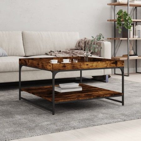 Mesa de centro madera ingeniería y hierro roble humo 80x80x45cm de vidaXL, Mesas de centro - Ref: Foro24-832815, Precio: 62,0...