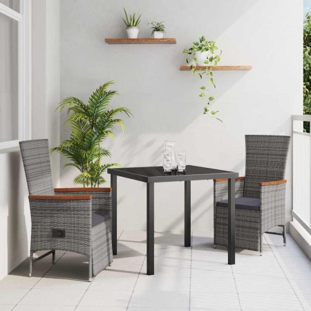 Conjunto de Comedor de Jardín con cojín 3 pcs Gris Poliratán en Sillas de jardín | Comprar online en Foru.es