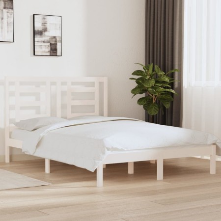 Estructura de cama de madera maciza de pino blanco 140x190 cm de vidaXL, Camas y somieres - Ref: Foro24-3104329, Precio: 124,...