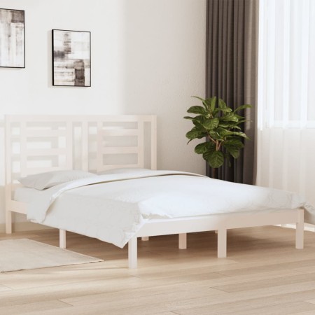 Estructura de cama de madera maciza de pino blanco 160x200 cm de vidaXL, Camas y somieres - Ref: Foro24-3104359, Precio: 129,...