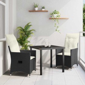 Conjunto de Comedor de Jardín con cojín 3 pcs Negro Poliratán en Sillas de jardín | Comprar online en Foru.es