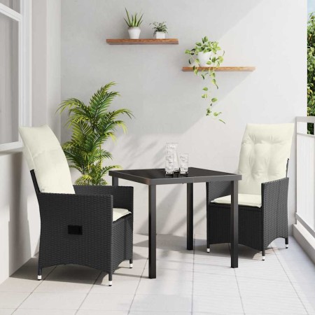 Conjunto de Comedor de Jardín con cojín 3 pcs Negro Poliratán en Sillas de jardín | Comprar online en Foru.es