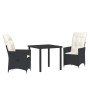 Conjunto de Comedor de Jardín con cojín 3 pcs Negro Poliratán en Sillas de jardín | Comprar online en Foru.es