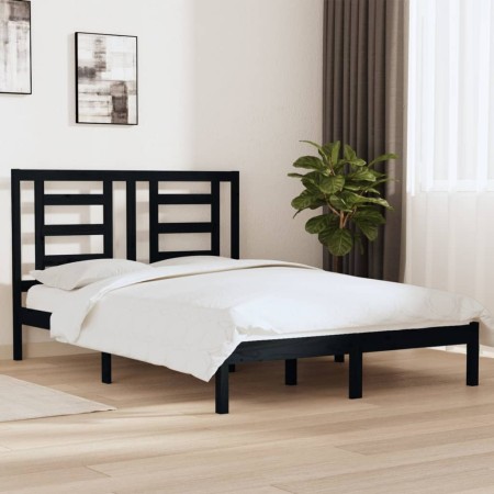 Estructura de cama de madera maciza de pino negra 140x190 cm de vidaXL, Camas y somieres - Ref: Foro24-3104332, Precio: 158,7...