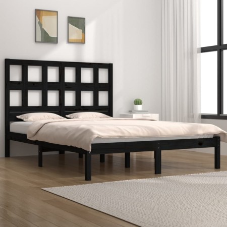 Estructura de cama de madera maciza de pino negra 140x190 cm de vidaXL, Camas y somieres - Ref: Foro24-3104462, Precio: 159,8...