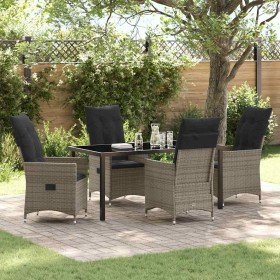Conjunto de Comedor de Jardín con cojín 5 pcs Gris Poliratán en Sillas de jardín | Comprar online en Foru.es