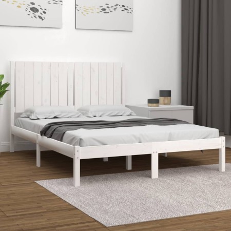 Estructura de cama de madera maciza de pino blanca 140x200 cm de vidaXL, Camas y somieres - Ref: Foro24-3104414, Precio: 149,...