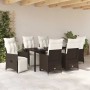 Conjunto de Comedor de Jardín con cojín 7 pcs Marrón Poliratán en Sillas de jardín | Comprar online en Foru.es