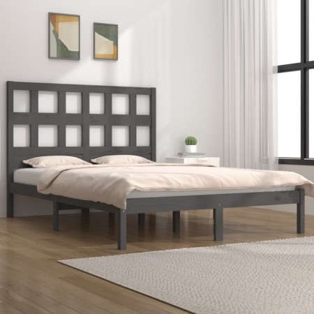 Estructura de cama de madera maciza de pino gris 200x200 cm de vidaXL, Camas y somieres - Ref: Foro24-3104500, Precio: 161,60...